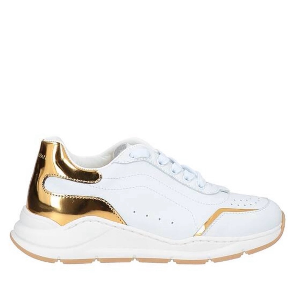 Dolce & Gabbana White Sneakers with Gold Detail, size EU 33